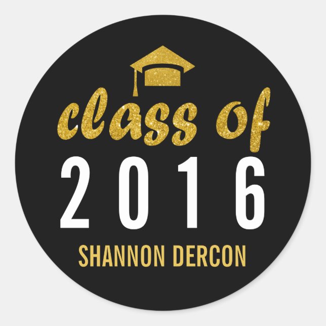 Sticker Rond Classe d'or de 2016 parties scintillant graduation (Devant)