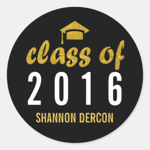 Sticker Rond Classe d'or de 2016 parties scintillant graduation