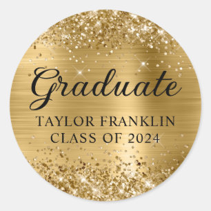 Sticker Rond Classe d'or Glittery de 2024 Graduate