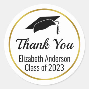 Sticker Rond Classe d'or noir blanc Merci de 2023 Graduate