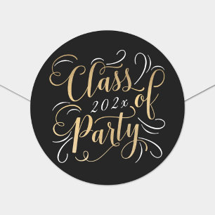 Sticker Rond Classe d'or noir élégant de 2025 Graduation