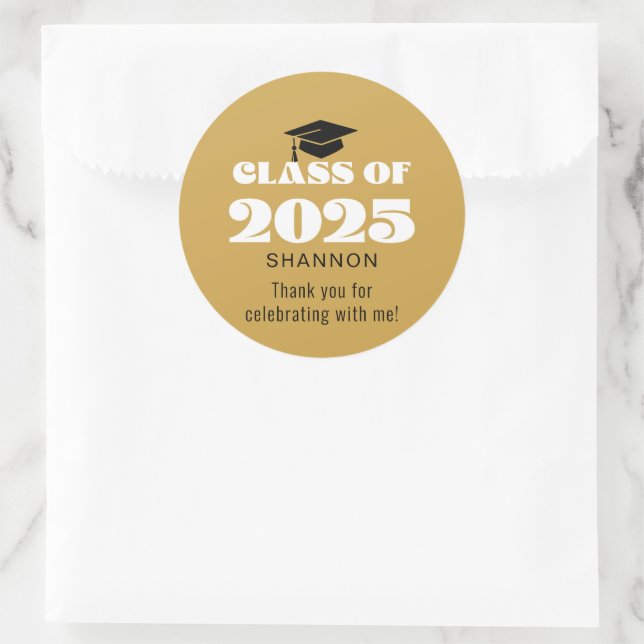 Sticker Rond Classe d'or noir moderne de Merci 2025 (Sac)