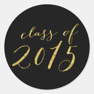 Sticker Rond Classe d'or Parties scintillant de script de 2015 