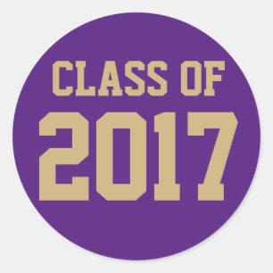 Sticker Rond Classe d'or violet modifiable de 2018 Graduation