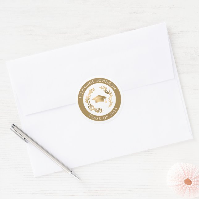Sticker Rond Classe du sceau de l'enveloppe de graduation d'or  (Enveloppe)