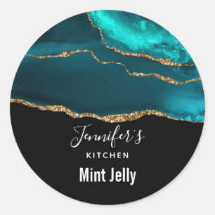 Sticker Rond Classé élégant Turquoise Agate sur cuisine noire