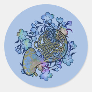 Sticker Rond Classe Fleurs Bleues de la Corne Française