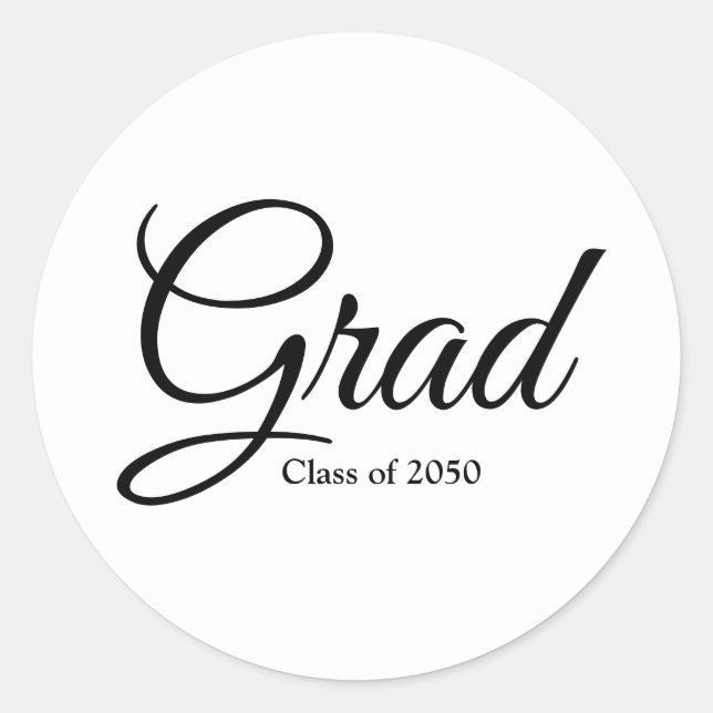 Sticker Rond Classe Grad de 2024 noir blanc script personnalisé (Devant)