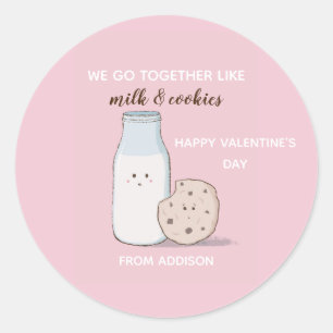 Sticker Rond Classe Lait et biscuits de Saint-Valentin