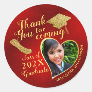 Sticker Rond Classe Merci rouge et or de 2025 Graduation