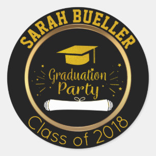 Sticker Rond Classe or et noir de 2018 Graduation Cap Favor
