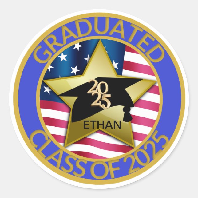 Sticker Rond Classe personnalisée de 2025 Graduation (Devant)