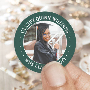 Sticker Rond Classe photo Année Green et White Graduation moder