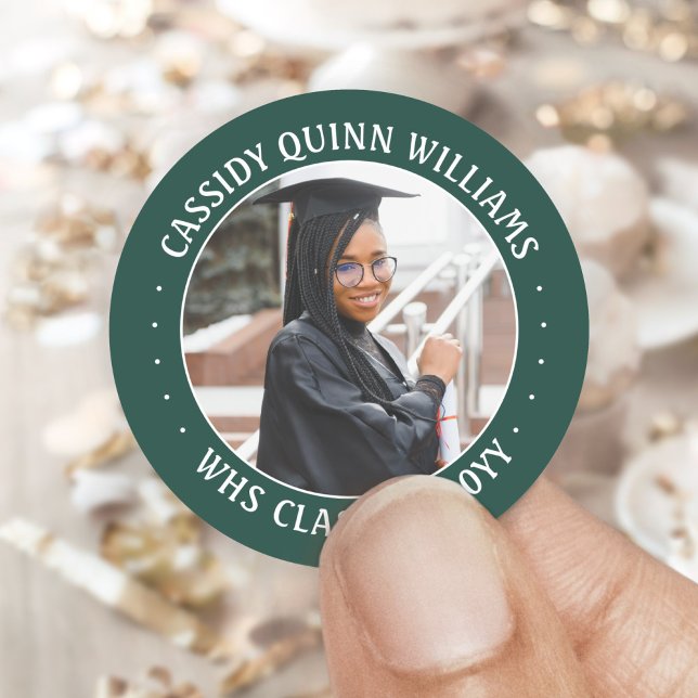 Sticker Rond Classe photo Année Green et White Graduation moder (Créateur téléchargé)