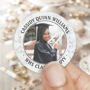 Sticker Rond Classe photo Année Noir et Marbre blanc Graduation