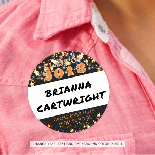 Sticker Rond Classe Reunion Black Orange Stars Nom Tags