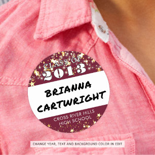 Sticker Rond Classe Réunion Maroon Bourgogne Or Étoiles Nom Tag