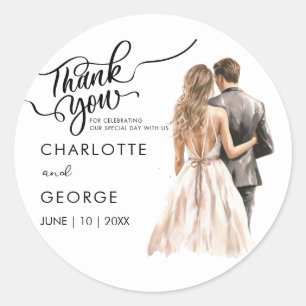 Sticker Rond Classes d'aquarelle arrière de la mariée Mariage M