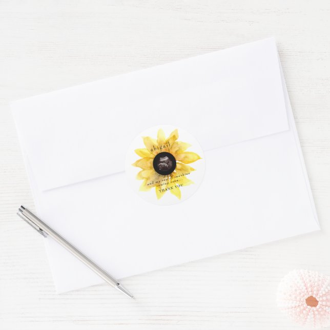 Sticker Rond Classes de Baby shower de tournesol ultra-simples (Enveloppe)