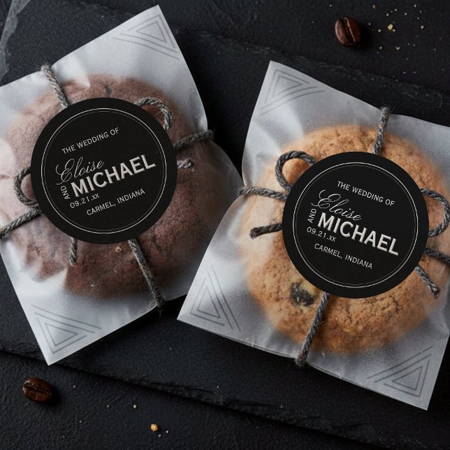 Sticker Rond Classic Black Calligraphy Formal Wedding (Accent your formal affair with this Classic Black Calligraphy Formal Wedding Classic Round Sticker!)