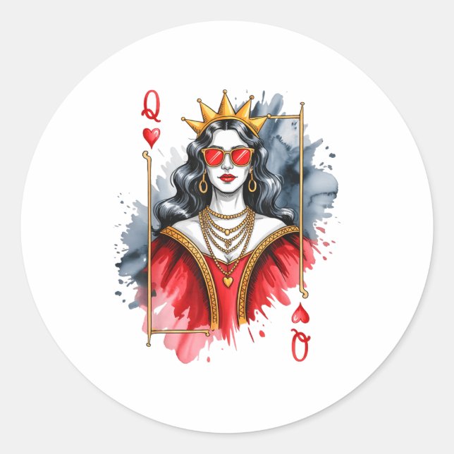 Sticker Rond Classic Card Hearts Valentines Queen (Devant)
