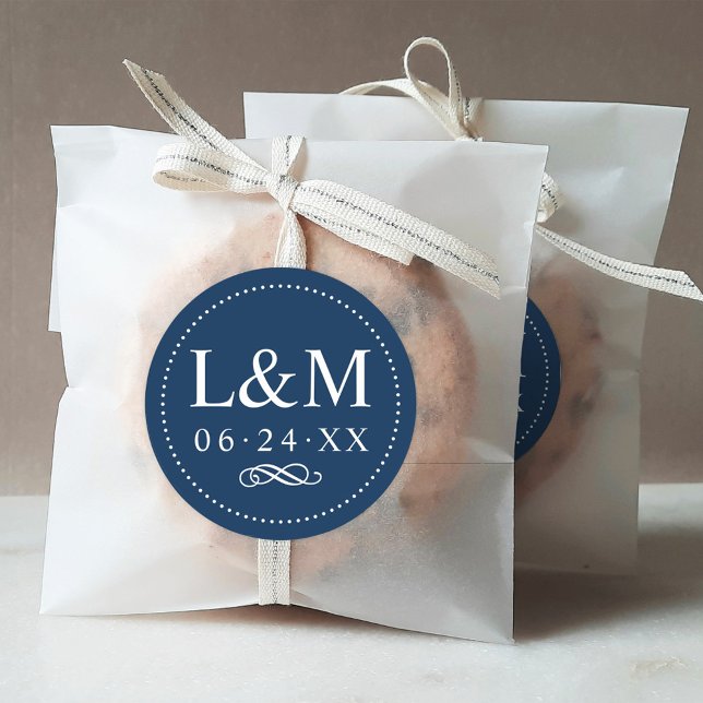Sticker Rond Classic Elegant Marine Bleu Personnalisé Mariage M (Créateur téléchargé)