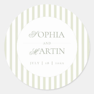 Sticker Rond Classic Elegant⎮Sage Green Striped Wedding