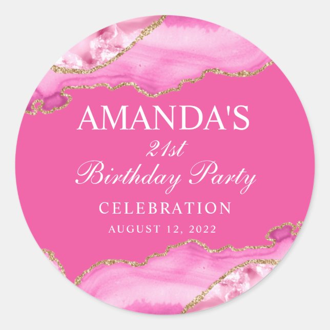 Sticker rond Classic en marbre rose et or (Devant)