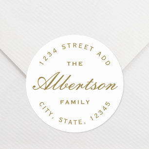 Sticker Rond Classic Gold Calligraphy Nom de famille Adresse