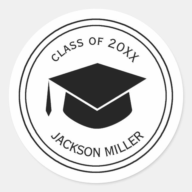 Sticker Rond Classic Graduation Cap Nom du diplômé personnalisé (Devant)