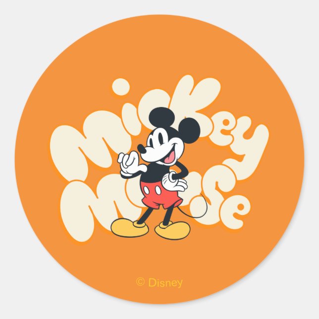 Sticker Rond Classic Mickey Mouse Bubble Letter Name Graphic (Devant)