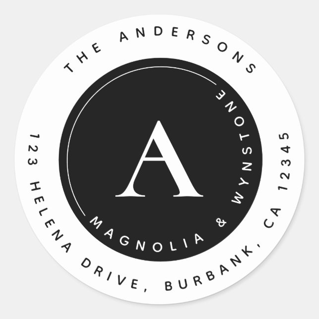 Sticker Rond Classic Monogramme Couple Adresse de retour Classi (Devant)