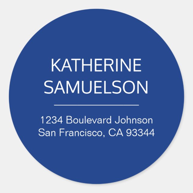 Sticker Rond Classic Navy Blue White Nom et adresse de retour (Devant)