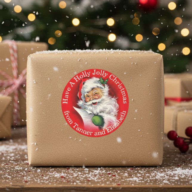 Sticker Rond Classic Santa Holly Jolly Christmas Custom Holiday (Classic Santa Holly Jolly Christmas Custom Holiday Classic Round Sticker)