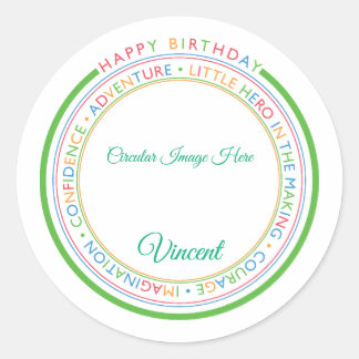 Sticker Rond Classic Simple Custom Photo Happy Birthday 