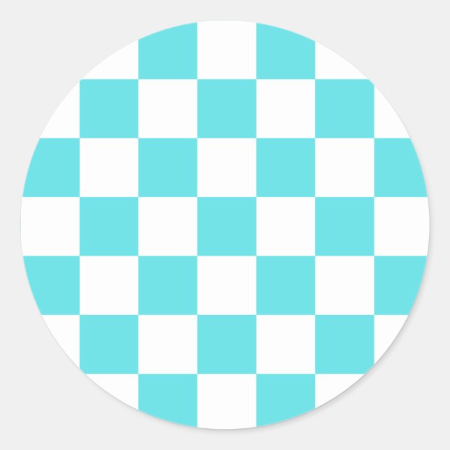Sticker Rond Classic visual turquoise blue checkerboard  (Devant)