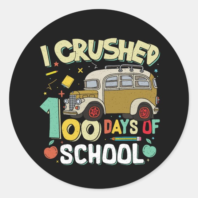 Sticker rond classique 100 jours de l'école écrasé (Devant)