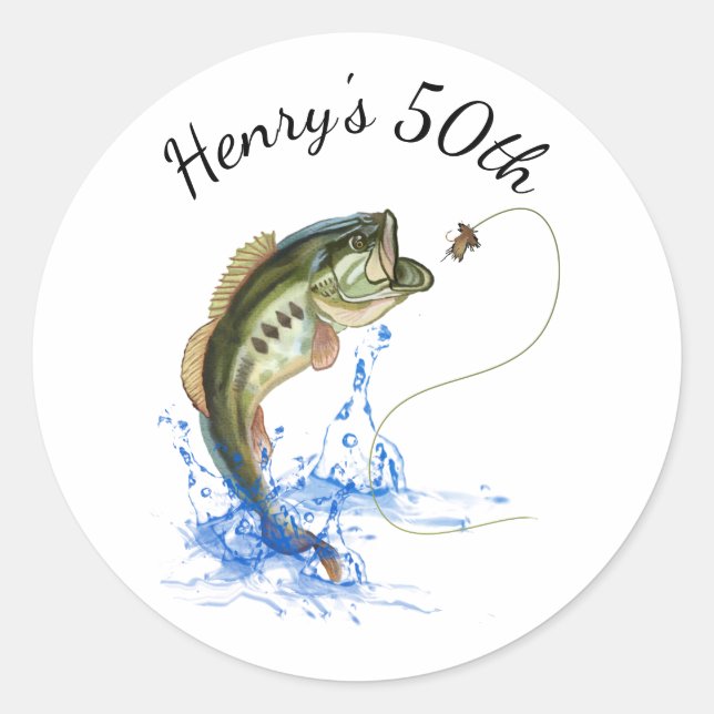 Sticker rond classique 50e anniversaire de pêche (Devant)