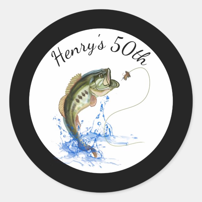 Sticker rond classique 50e anniversaire de pêche (Devant)