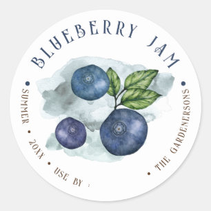 Sticker rond classique à l'aquarelle Blueberry Jam