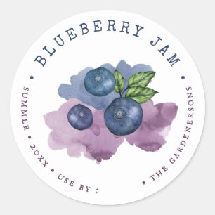 Sticker rond classique à l'aquarelle Blueberry Jam