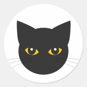 Sticker rond classique à tête de chat noir