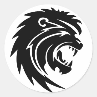Sticker rond classique à tête de lion rugissante