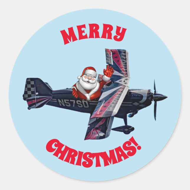 Sticker rond classique à vague père Noël (Devant)