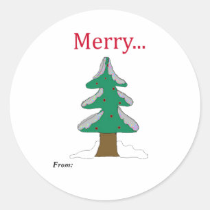 Sticker rond classique Arbre de Noël Joyeux Vintag