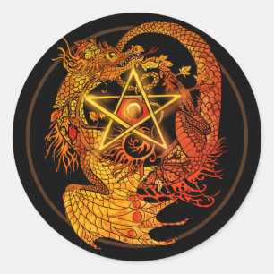 Sticker rond classique Art Nouveau pentacle dragon