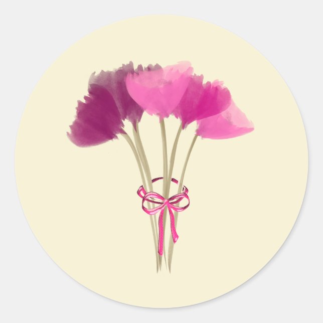 Sticker rond classique aux fleurs de pivoine rose  (Devant)