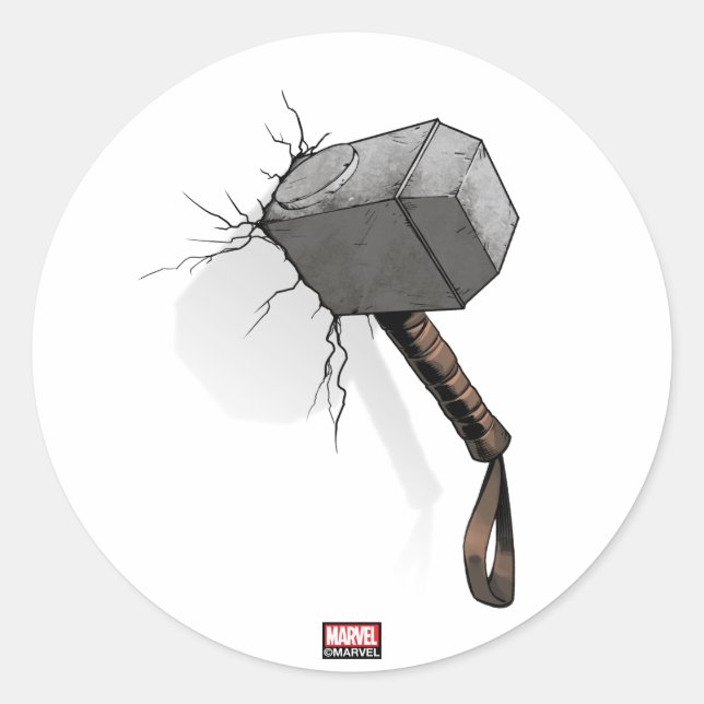 Sticker Rond Classique Avengers | Frappe de marteau de Thor (Devant)