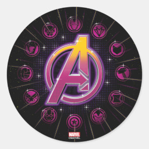 Sticker Rond Classique Avengers   Icônes de vengeurs stellaires