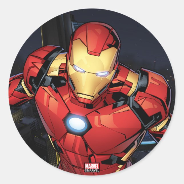 Sticker Rond Classique Avengers | Iron Man Flying Forward (Devant)